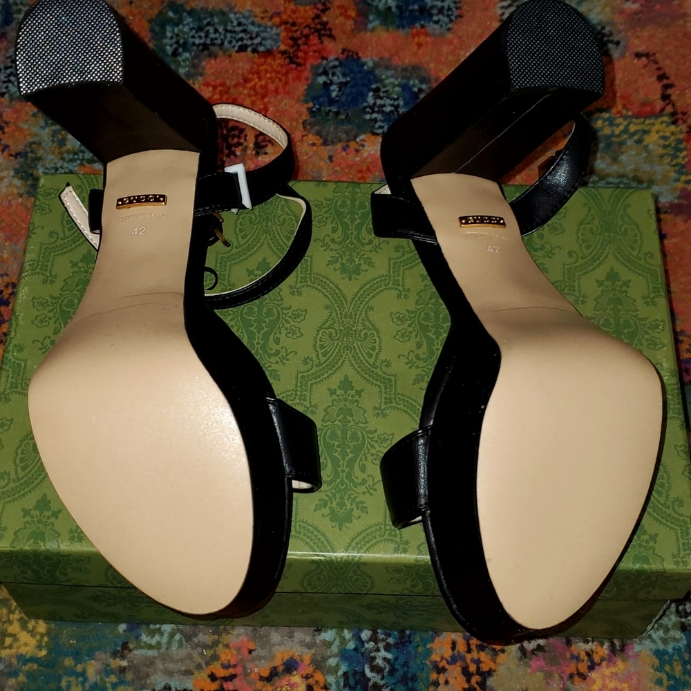 Gucci Black GG Marmont Ankle Wrap Platform Sandals - Picture 7 of 10
